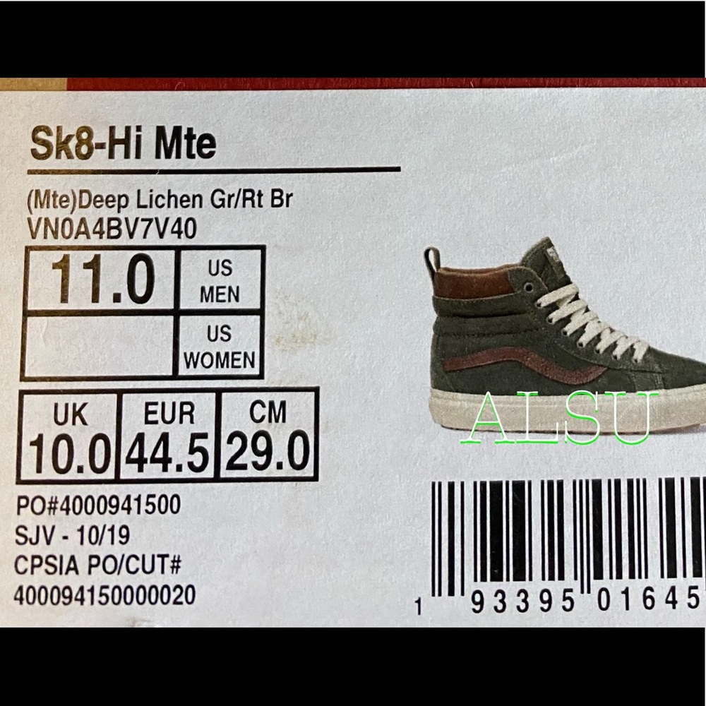 VANS SK8-HI MTE Deep Green Suede Men Sneakers Boot Size VN0A4BV7V40 - Picture 8 of 8